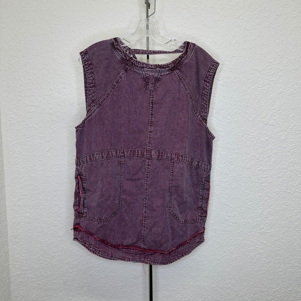 Free People We The Free Burgundy Striped Muscle Tank Cutout Back Pockets Small